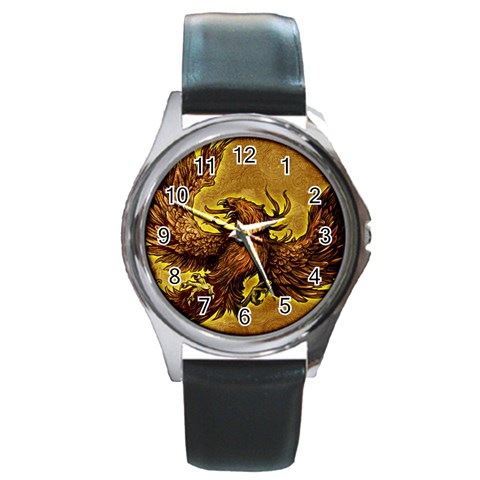 Phoenix Rising Round Metal Watch from ArtsNow.com Front