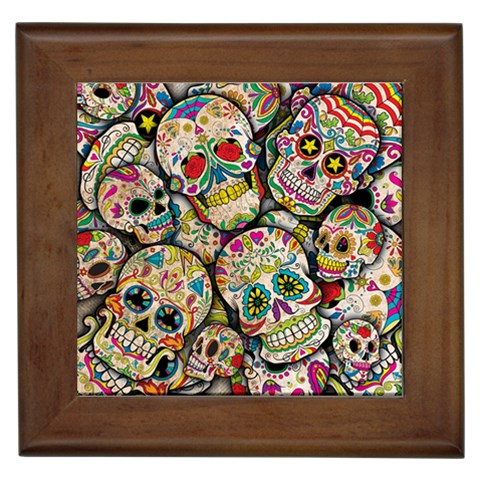 Sugar Skull Collage Framed Tile from ArtsNow.com Front