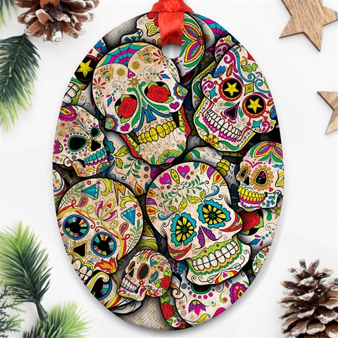 Sugar Skull Collage Ornament (Oval) from ArtsNow.com Front