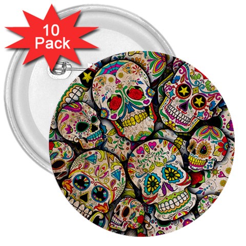 Sugar Skull Collage 3  Button (10 pack) from ArtsNow.com Front