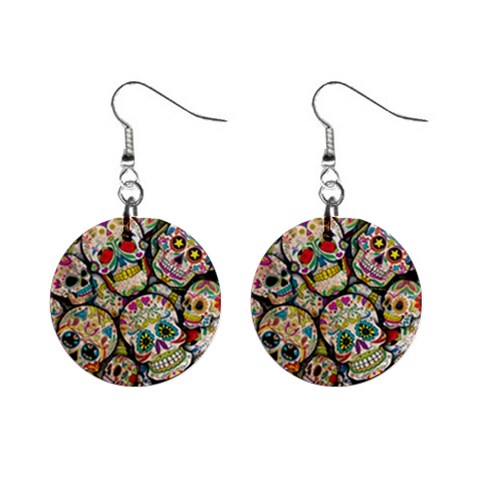 Sugar Skull Collage 1  Button Earrings from ArtsNow.com Front