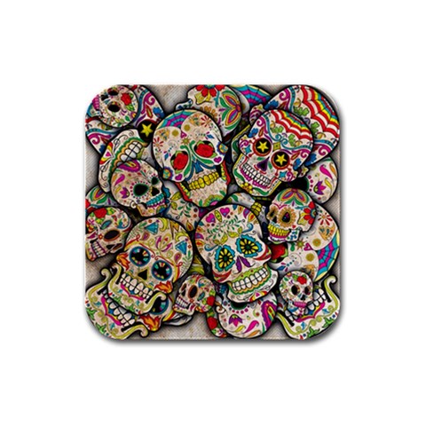 Sugar Skull Collage Rubber Square Coaster (4 pack) from ArtsNow.com Front