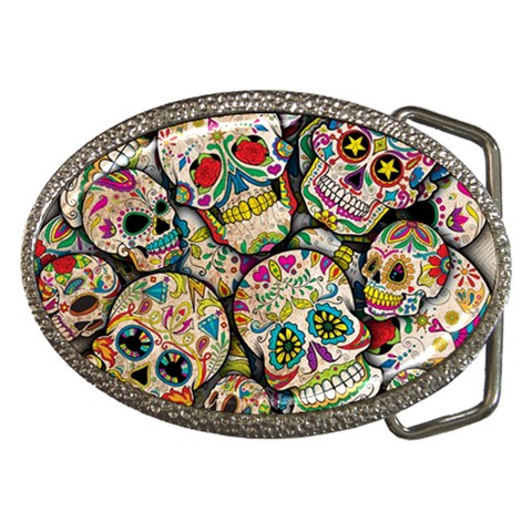 Sugar Skull Collage Belt Buckle from ArtsNow.com Front