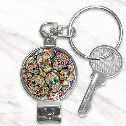 Sugar Skull Collage Nail Clippers Key Chain from ArtsNow.com Front