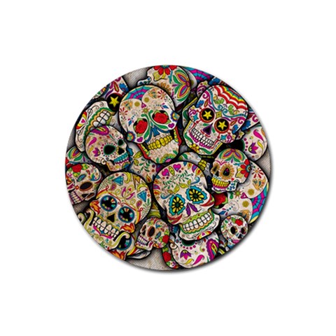 Sugar Skull Collage Rubber Coaster (Round) from ArtsNow.com Front