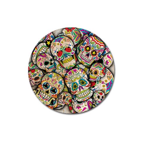 Sugar Skull Collage Magnet 3  (Round) from ArtsNow.com Front