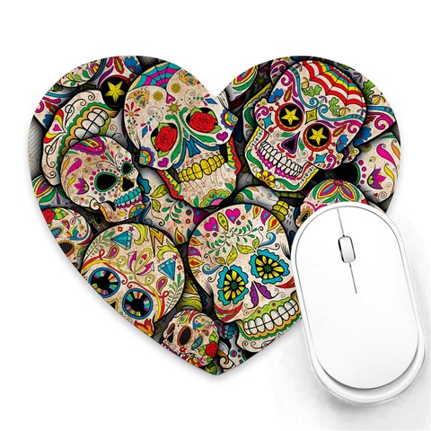 Sugar Skull Collage Heart Mousepad from ArtsNow.com Front