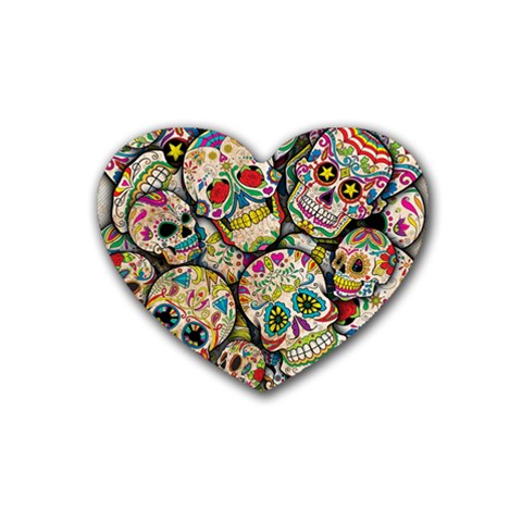 Sugar Skull Collage Heart Coaster (4 pack) from ArtsNow.com Front