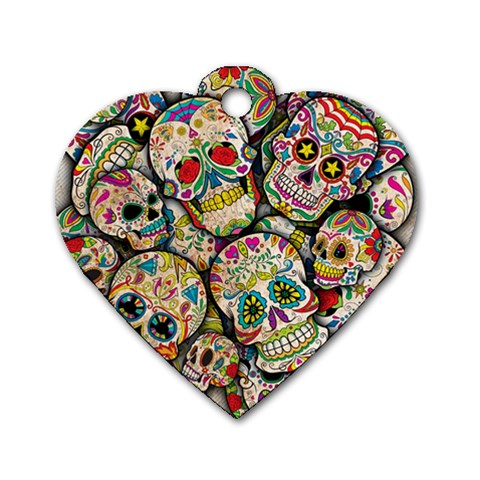 Sugar Skull Collage Dog Tag Heart (Two Sides) from ArtsNow.com Front