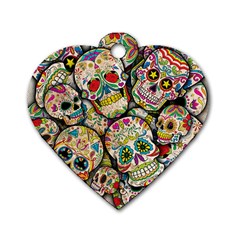 Sugar Skull Collage Dog Tag Heart (Two Sides) from ArtsNow.com Front