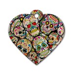 Sugar Skull Collage Dog Tag Heart (Two Sides)