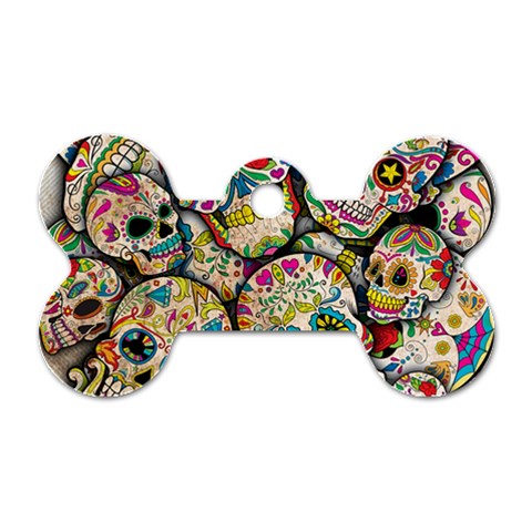 Sugar Skull Collage Dog Tag Bone (One Side) from ArtsNow.com Front