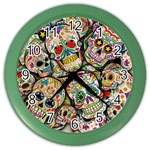 Sugar Skull Collage Color Wall Clock