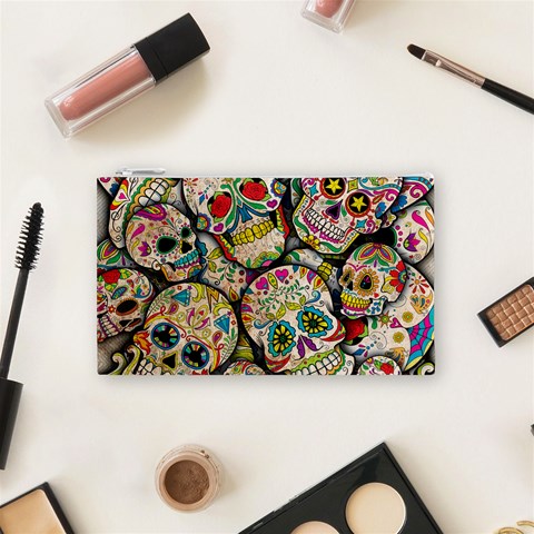 Sugar Skull Collage Cosmetic Bag (Small) from ArtsNow.com Front