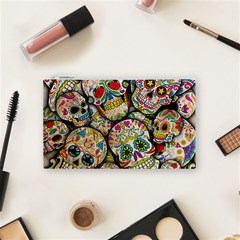 Sugar Skull Collage Cosmetic Bag (Small) from ArtsNow.com Front