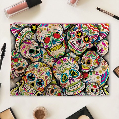 Sugar Skull Collage Cosmetic Bag (XL) from ArtsNow.com Front