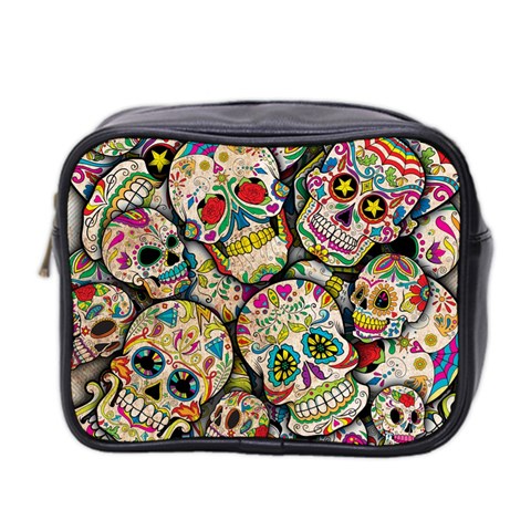 Sugar Skull Collage Mini Toiletries Bag (Two Sides) from ArtsNow.com Front