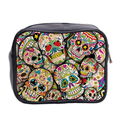 Sugar Skull Collage Mini Toiletries Bag (Two Sides) from ArtsNow.com Back