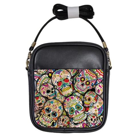 Sugar Skull Collage Girls Sling Bag from ArtsNow.com Front