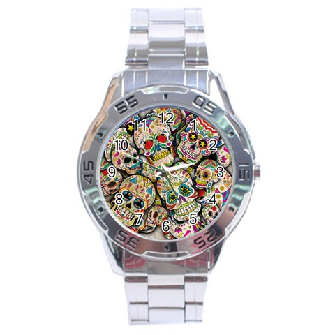 Sugar Skull Collage Stainless Steel Analogue Men’s Watch from ArtsNow.com Front