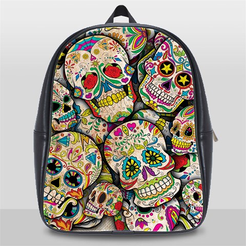 Sugar Skull Collage School Bag (XL) from ArtsNow.com Front