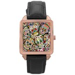 Sugar Skull Collage Rose Gold Leather Watch 