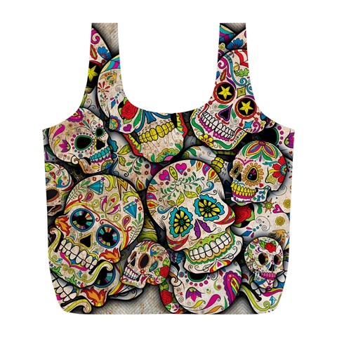 Sugar Skull Collage Full Print Recycle Bag (L) from ArtsNow.com Front