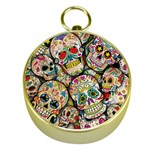 Sugar Skull Collage Gold Compass