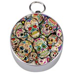 Sugar Skull Collage Silver Compass