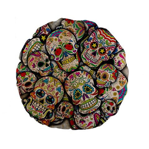 Sugar Skull Collage 15  Premium Flano Round Cushion  from ArtsNow.com Back