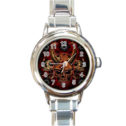 Evil Skulls Round Italian Charm Watch from ArtsNow.com Front