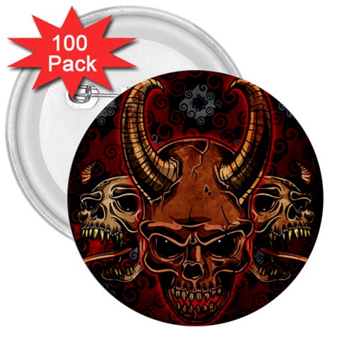 Evil Skulls 3  Button (100 pack) from ArtsNow.com Front