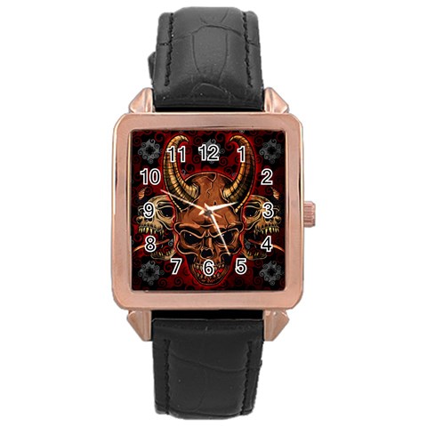 Evil Skulls Rose Gold Leather Watch  from ArtsNow.com Front