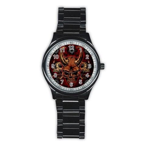 Evil Skulls Men s Stainless Steel Round Dial Analog Watch from ArtsNow.com Front