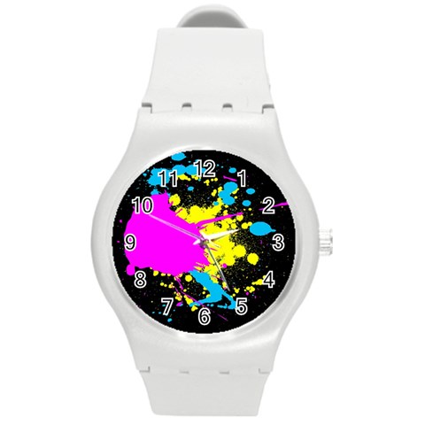 Splatter Round Plastic Sport Watch Medium from ArtsNow.com Front