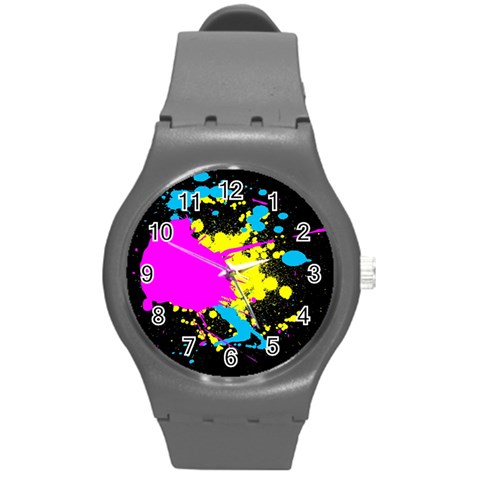 Splatter Round Plastic Sport Watch Medium from ArtsNow.com Front