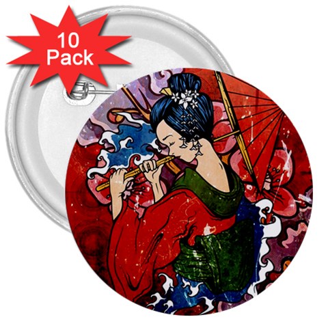 Geisha 3  Button (10 pack) from ArtsNow.com Front