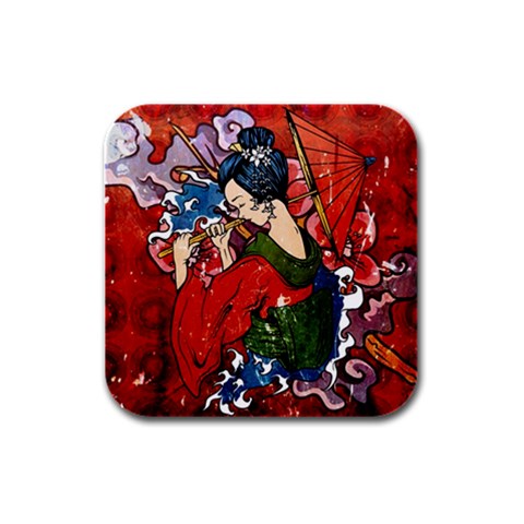 Geisha Rubber Square Coaster (4 pack) from ArtsNow.com Front