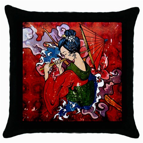 Geisha Throw Pillow Case (Black) from ArtsNow.com Front