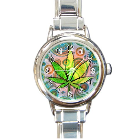 Ganja Round Italian Charm Watch from ArtsNow.com Front