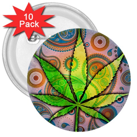 Ganja 3  Button (10 pack) from ArtsNow.com Front