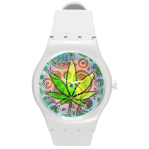 Ganja Round Plastic Sport Watch Medium from ArtsNow.com Front