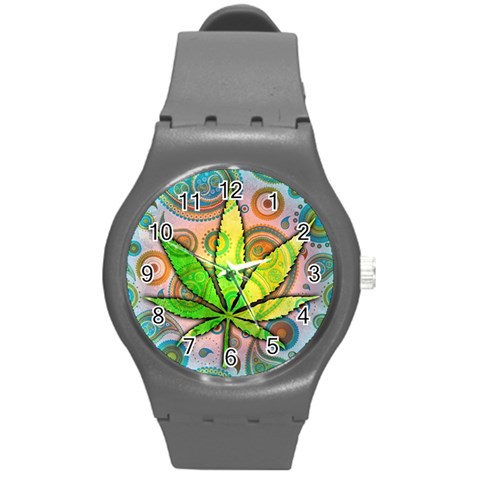 Ganja Round Plastic Sport Watch Medium from ArtsNow.com Front