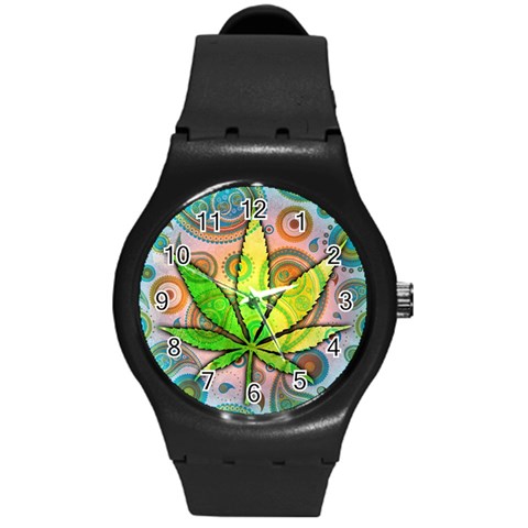 Ganja Round Plastic Sport Watch Medium from ArtsNow.com Front