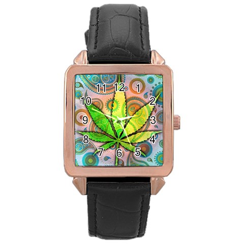 Ganja Rose Gold Leather Watch  from ArtsNow.com Front