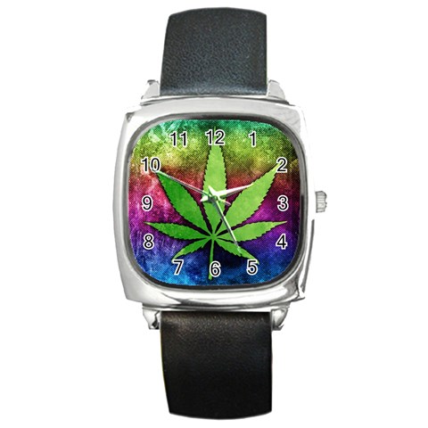 Pot Leaf Square Metal Watch from ArtsNow.com Front