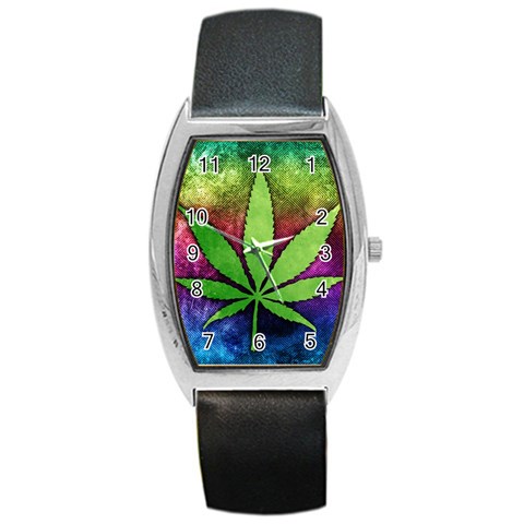 Pot Leaf Barrel Style Metal Watch from ArtsNow.com Front