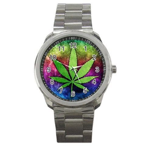 Pot Leaf Sport Metal Watch from ArtsNow.com Front