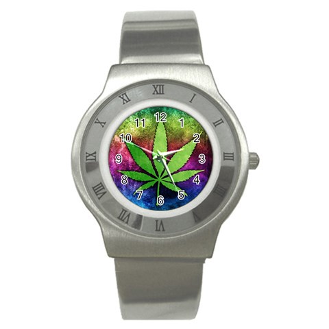 Pot Leaf Stainless Steel Watch from ArtsNow.com Front