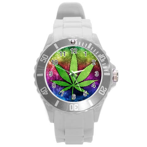 Pot Leaf Round Plastic Sport Watch Large from ArtsNow.com Front